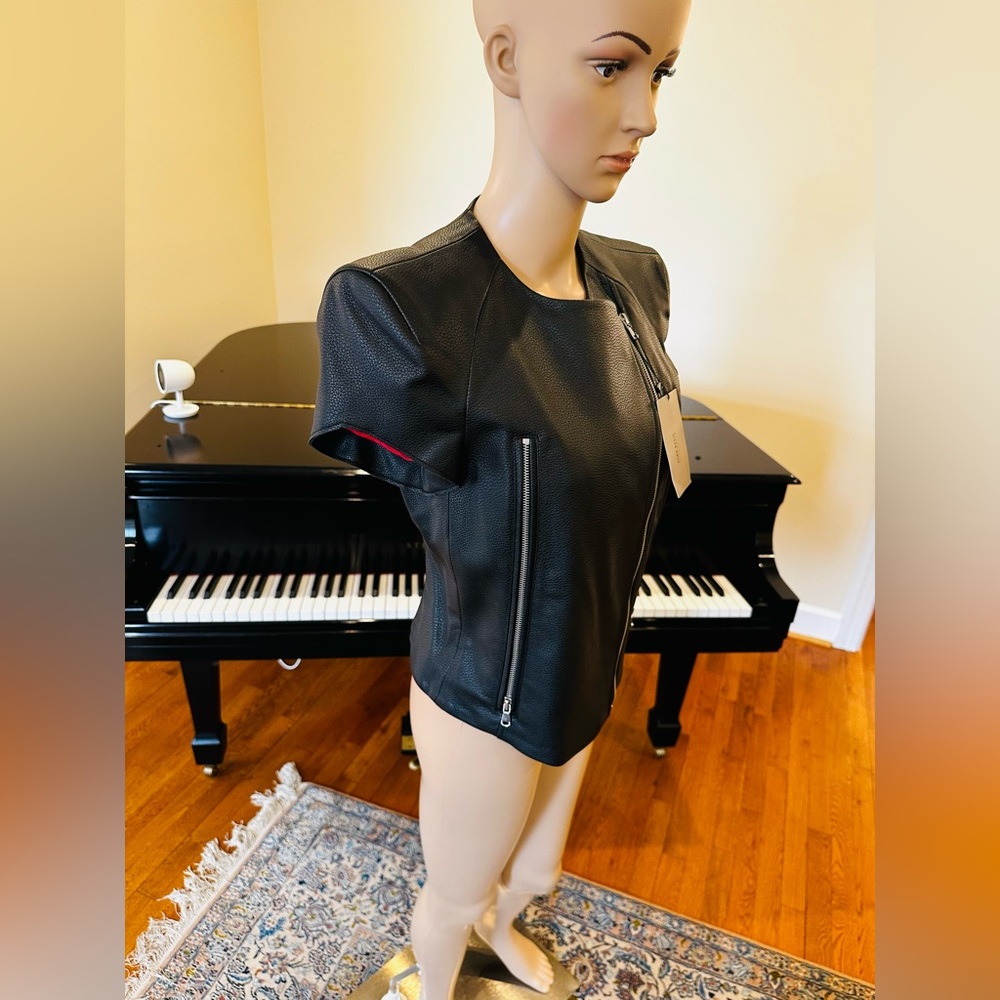 NWT RARE Minimalist Luxury Zara Short Sleeve Pebbled Faux Leather Moto Jacket - Picture 14 of 17